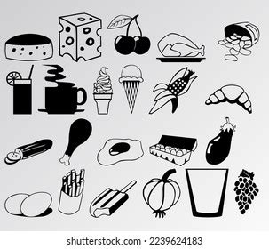 Set Food Icons Black Vector Stock Vector (Royalty Free) 2239624183 ...