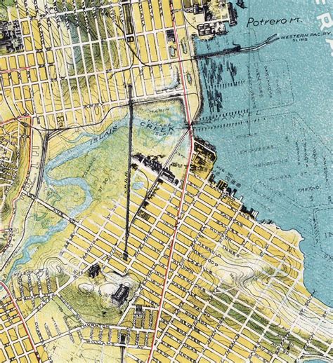 an old map of the city of san francisco, california with lots of water ...