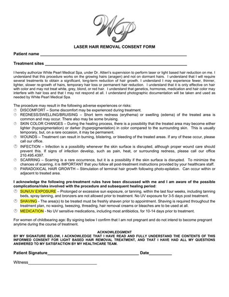 Laser Hair Removal Consent Form Fill Out PDF