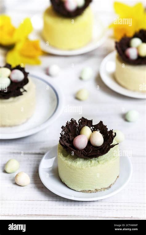 easter pastel mousse desserts  spring flowers stock photo alamy