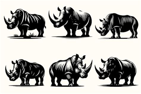 Premium Vector Rhino Silhouette Vector Illustration Set