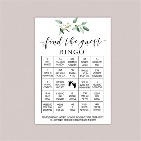 Find The Guest Baby Shower Bingo Find The Guest Who Baby Etsy