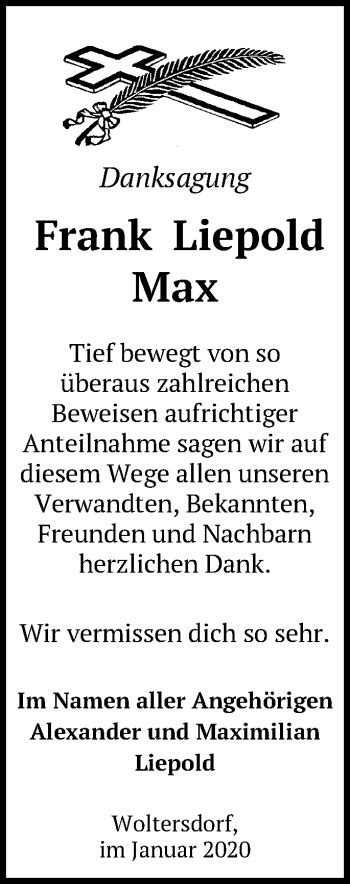 Traueranzeigen Von Frank Liepold Max M Rkische Onlinezeitung Trauerportal