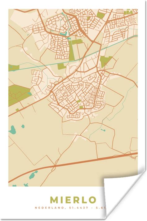 Poster Plattegrond Mierlo Kaart Vintage Stadskaart X Cm