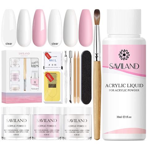 Saviland Acrylic Nail Kit Clear Pink White Acrylic Powder And Liquid