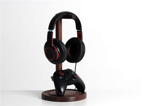 Headset Stand With Controller Holder Walnut Wood Headset Holder