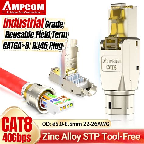 Ampcom Toolless Rj45 Connector Cat8cat7cat6a Tool Free Reusable Termination Plugs Shielded