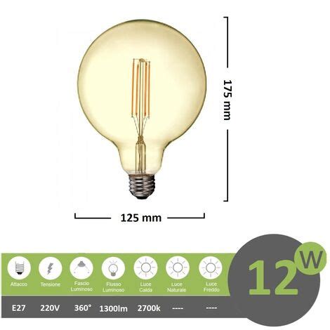 Lampadina Led Filamento G W Attacco Grande E Globo Sfera Palla