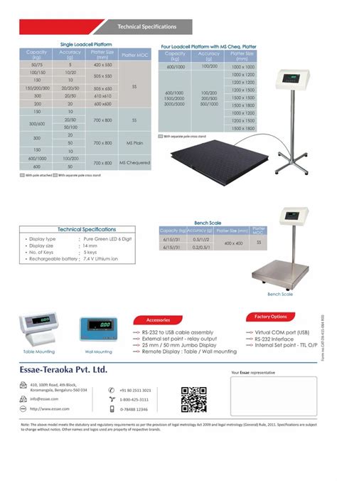 Stainless Steel Essae DX 451 Platform Scale Size 400x400 Mm Capacity