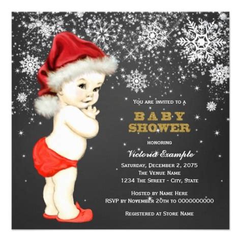 Cute Santa Baby Boys Snowflake Baby Shower Invitation