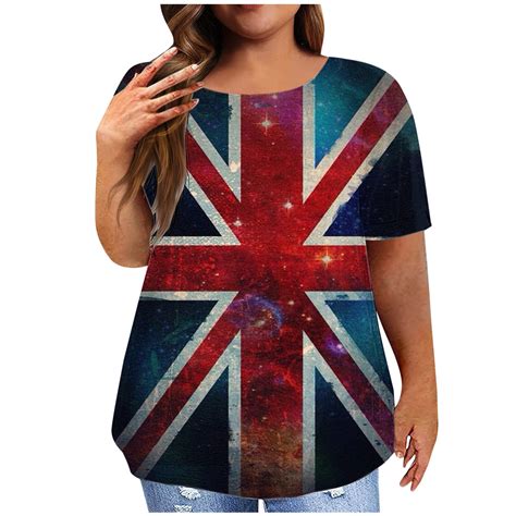 Brnmxoke Womens Plus Size American Flag T Shirts Women Patriotic Shirt