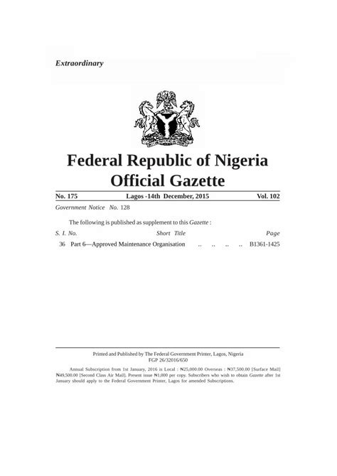 Pdf Federal Republic Of Nigeria Official Gazette Certificate