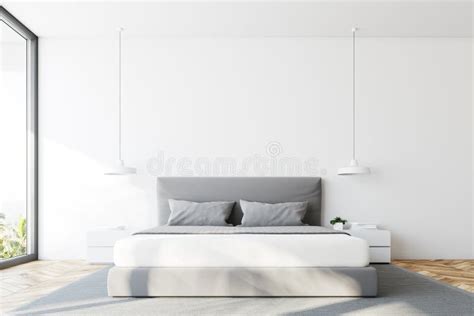 White Bedroom Bed Front View Stock Illustration - Illustration of floor ...