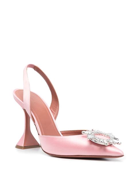 Amina Muaddi Begum Swarovski Crystal Embellished Satin Slingback Pumps