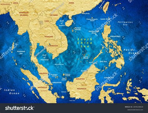 South China Sea Map Bordering Countries Stock Illustration 2076159019