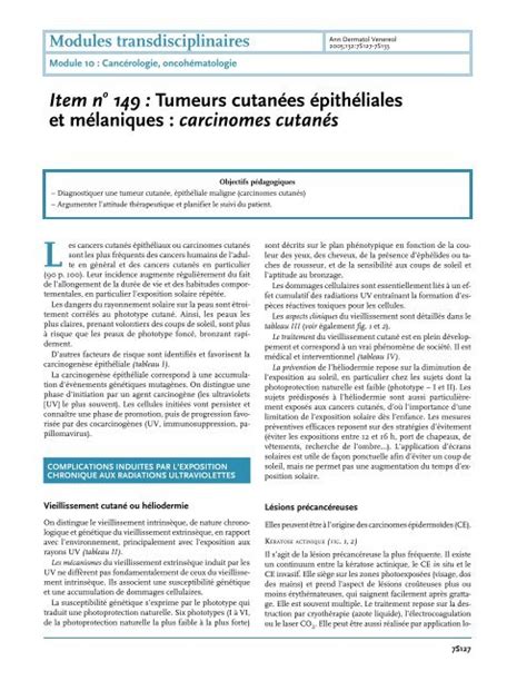 Item no 149 Tumeurs cutanées épithéliales et mélaniques