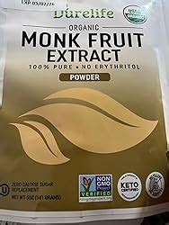 Amazon Durelife Organic Pure Monk Fruit Sweetener No