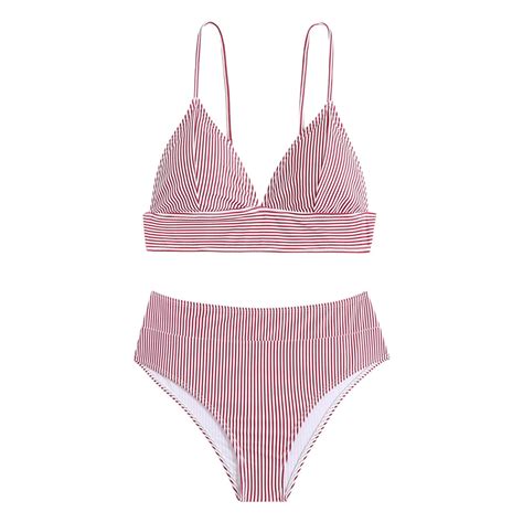 CAIVO Women Swimwear Split Swimsuit Bikini Sexy Striped Suit Swimsuit Stylish Beach Vacation