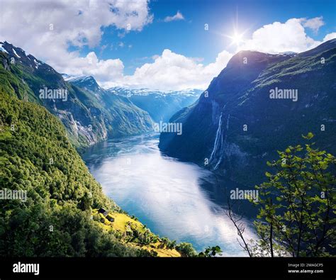 Geirangerfjord Fjord View Of The Old Mountain Farm And The Seven