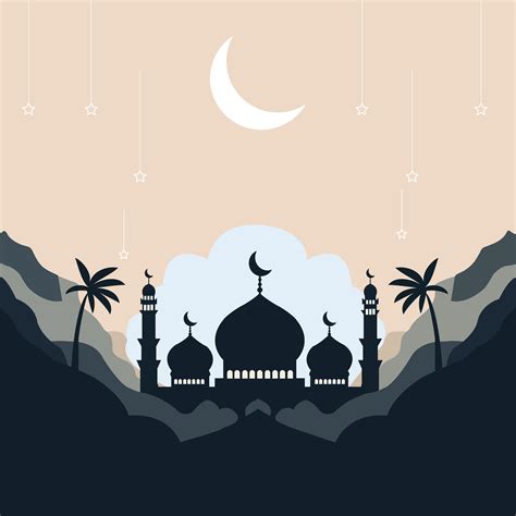 Silhouette Landschaft Von Moschee Mit Gl Nzend Himmel Zum Ramadan