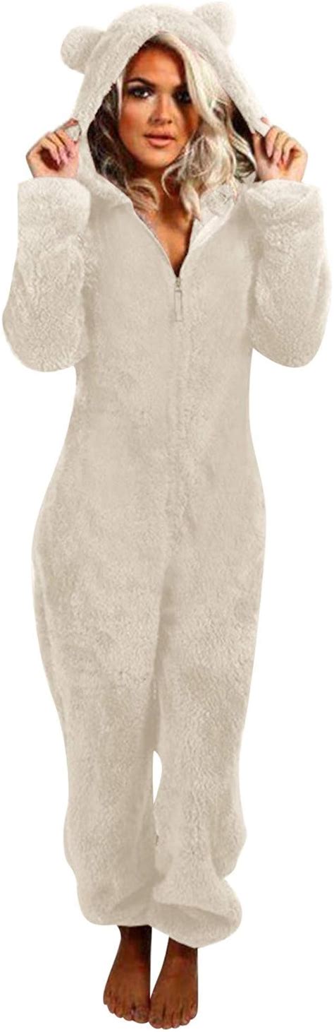 Ydsxlp Jumpsuit Onesie Damen Teddy Fleece Schlafanzug Einteiler Winter