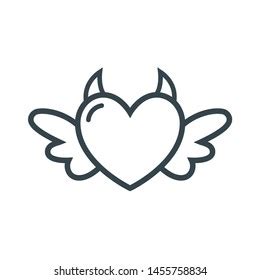 Heart Symbol Wings Horns Vector Illustration Stock Vector Royalty Free