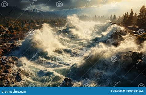 Waves Crashing Into Shore Stock Photo Image Of Wave 313361644