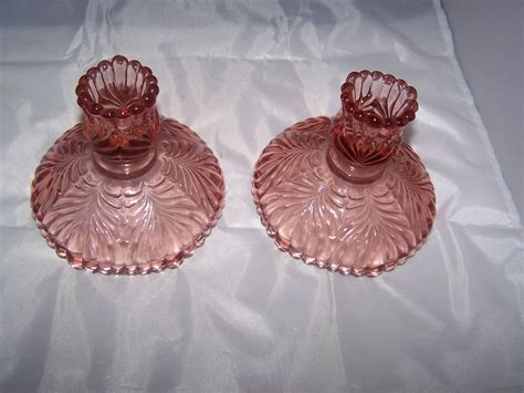 Sale Fenton Pink Glass Candle Holders Pretty 1980s Marked Etsy Glass Candle Holders Candle