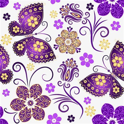 Premium Vector Vector Seamless Vintage Floral Pattern With Butterflies