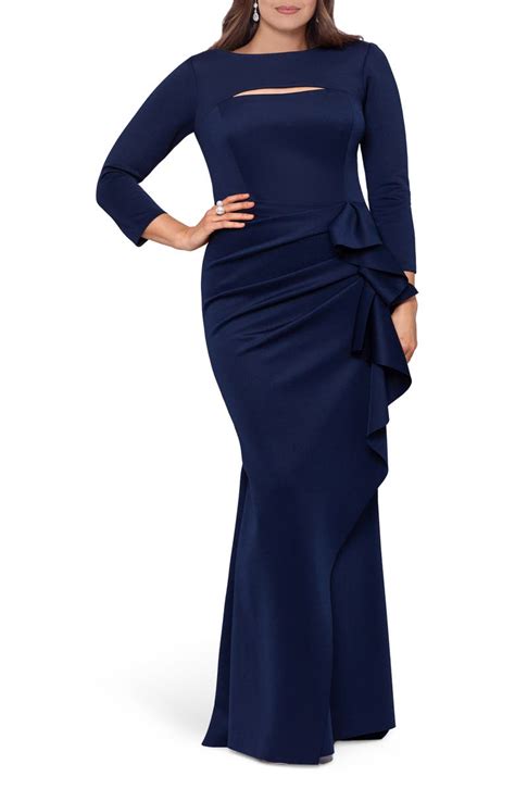 Xscape Cutout Wrap Skirt Long Sleeve Scuba Crepe Gown Nordstrom