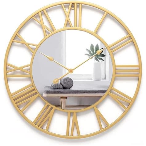 Horloge Murale Métal Vintage Avec Miroir Pendules Murales Silencieuse