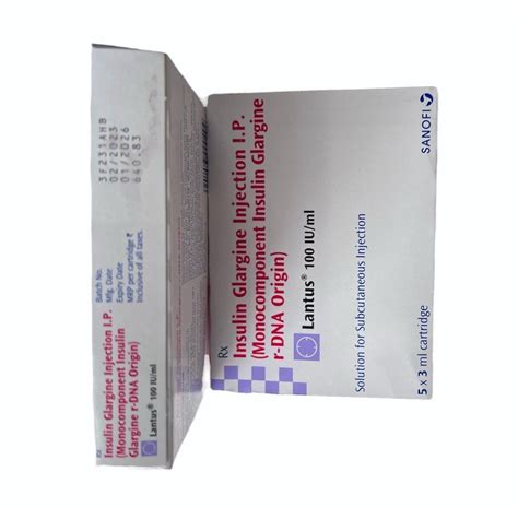 Insulin Glarging Injection 100 IU Ml Packaging Size 5x3ml At Rs 550