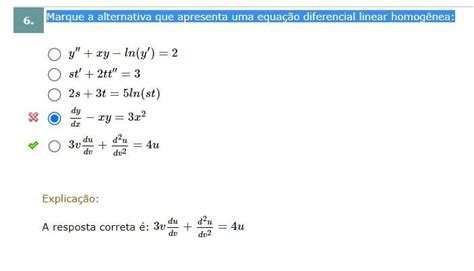 Marque A Alternativa Que Apresenta Uma Equa O Diferencial Linear