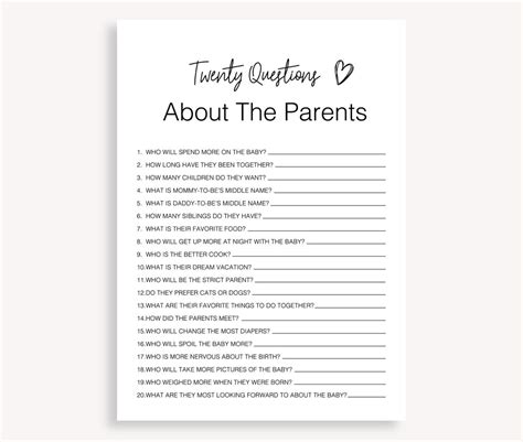 20 Questions About The Parents Baby Shower Game Questions About The