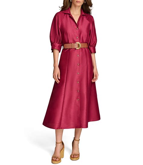 Donna Karan Short Sleeve Collared Neck Belted Midi Dress Dillards