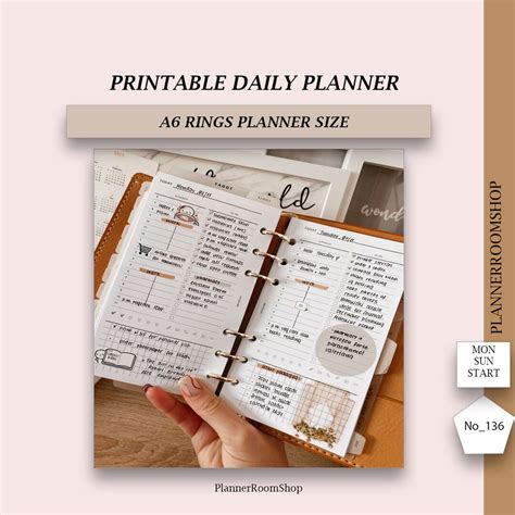 Daily Planner Printable A6 Planner Size Hourly Daily Planner Day