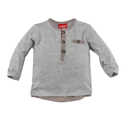 Kinder T Shirt Westerngrund Gipfelkraxler Grau Melange Mit Knopfleiste