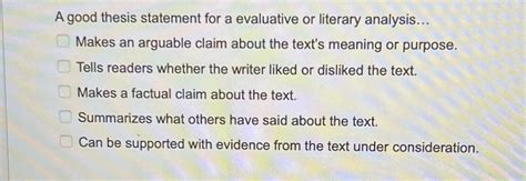 Solved A Good Thesis Statement For A Evaluation Literary Analysis O Course Hero