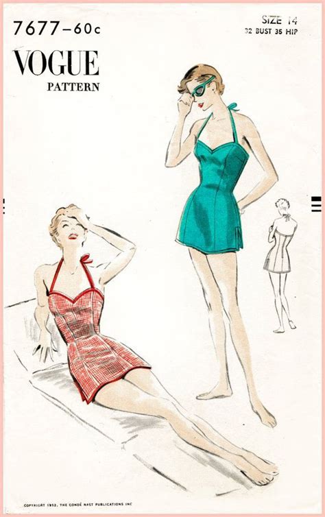 S S Vintage Vogue Sewing Pattern Bust One Piece Swim