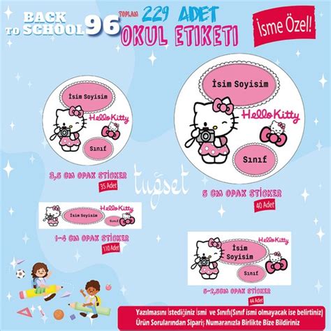 Tuğset Etiket Okul Etiketi Hello Kitty Kalem Defter Etiketi Fiyatı