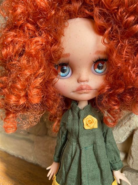 Blythe Custom Doll Red Curly Hair Blythe Doll In Vintage Style Etsy In 2021 Blythe Dolls