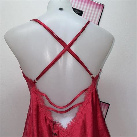 Elegant Red Satin Lace Nightgownvictoria Secret Lingerie Sleep Dress Sz S New Ebay