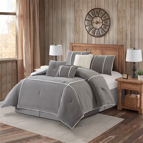 Lanco 7 Piece Grey Comforter Set Queen Size Corduroy Peicework Bedding All Season Bedding