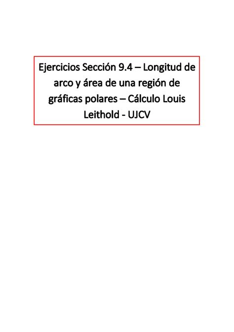 Solution Ejercicios Secci N Longitud De Arco Y Area De Una Regi N