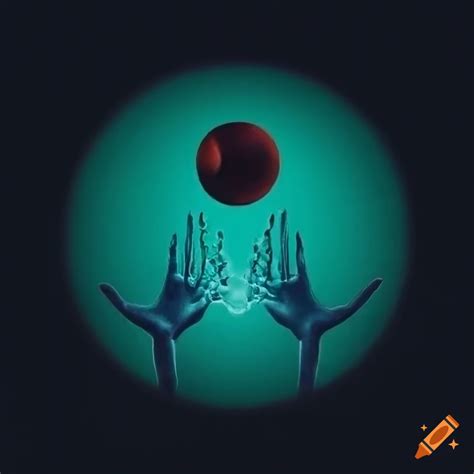 Simple Zdzisław Beksiński Style Logo Of Two Hands Inside A Circle On