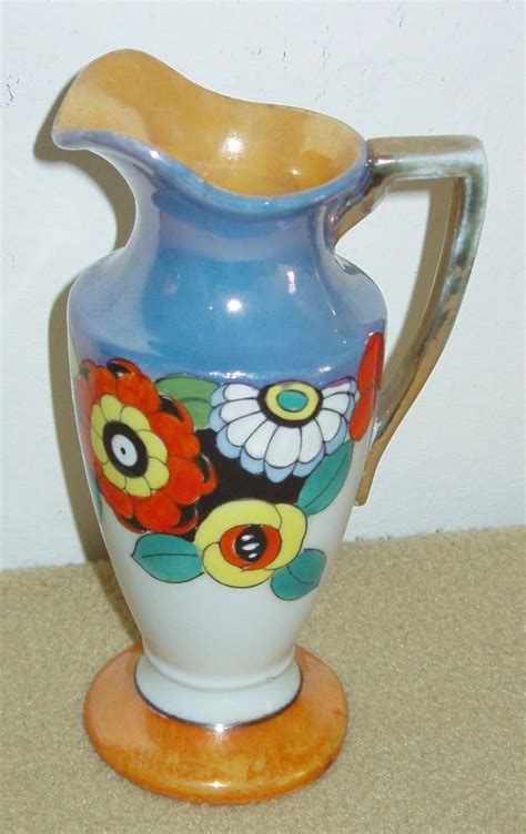 Vintage Deco Tall Floral Lusterware Pitcher From Japan Deco Hand