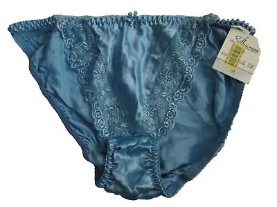 Vtg S Silkscreen Silk Satin String Bikini Panties Hi Cut Shiny Blue Wlace Sz M Ebay