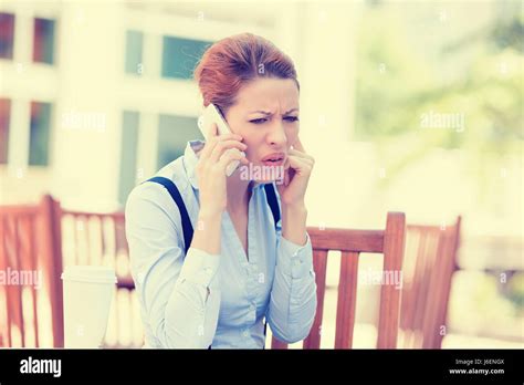 Closeup Portrait Upset Sad Skeptical Unhappy Serious Woman Talking On