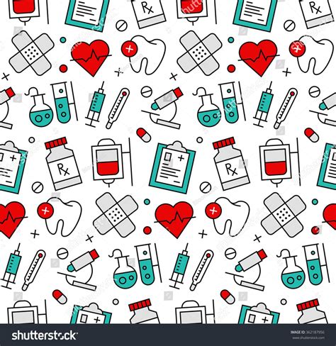 Modern Line Icons Seamless Pattern Texture Of Medicine Elements