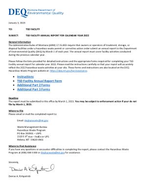 Fillable Online Deq Mt Instructions TSD Facility Annual Report Form